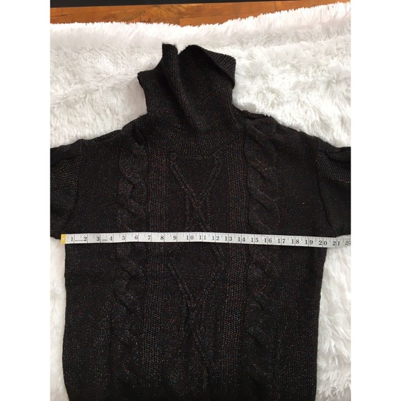 CHARTER CLUB Chunky knit Sweater Black Turtle Neck Metallic size M long sleeve - Picture 7 of 11